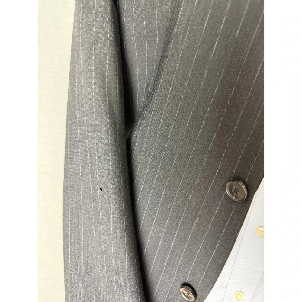 Hugo Boss Vintage Pinstripe Suit Mens 42L 31x31 Charcoal Gray 2 Piece Made USA